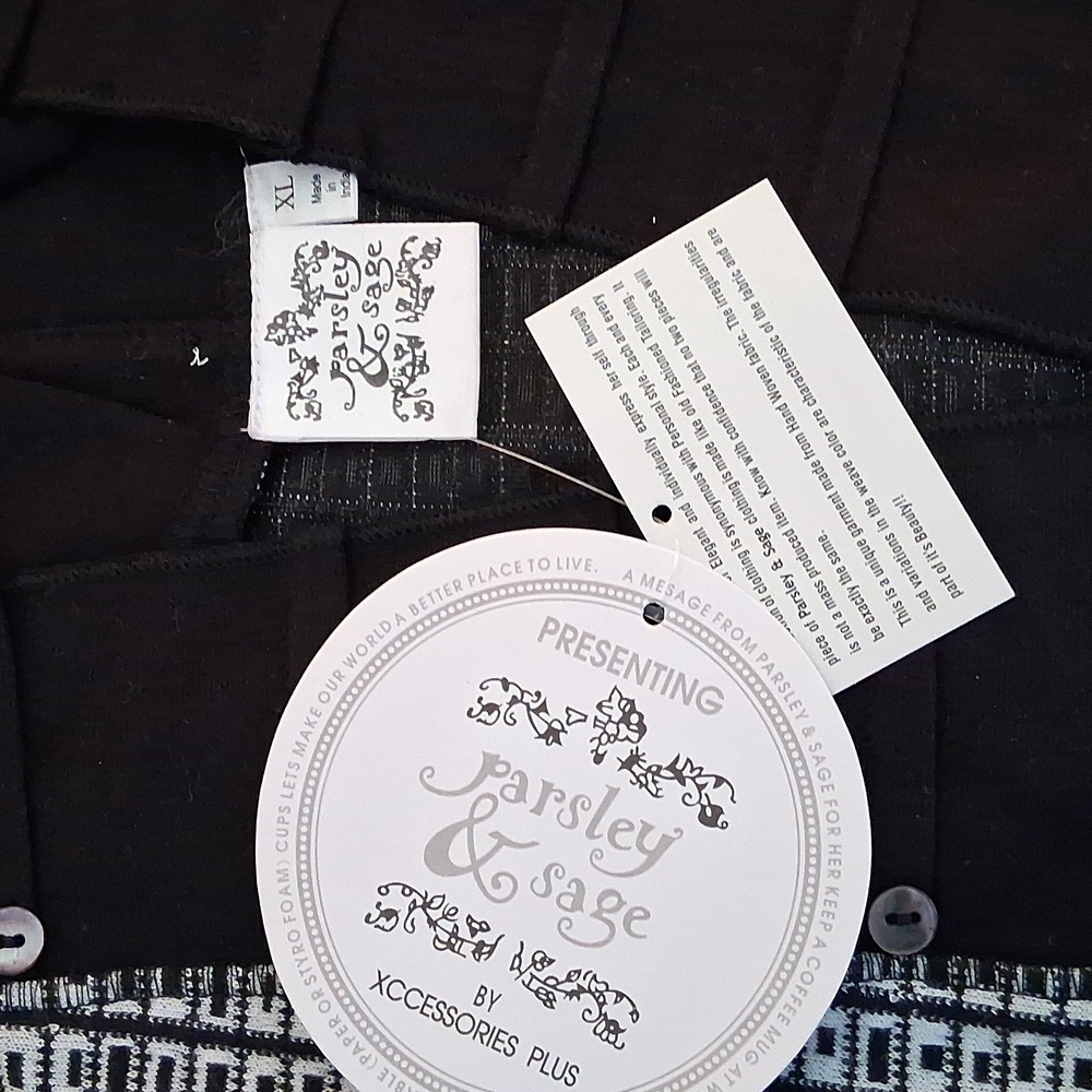 NEW! Parsley & Sage XL  Black and White Patterned Long Sweater / Cardigan 4122 - Picture 4 of 8